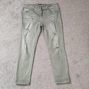 SUPPLIES Sage Green Stretch Denim Mid-Rise Distressed Jeans; Size 12